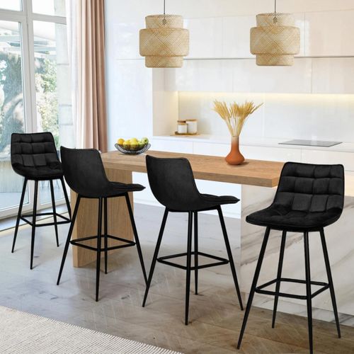 Lot De 4 Tabourets De Bar Mady En Velours Noir