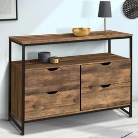 Idmarket Commode 4 Tiroirs Hawkins 110 Cm Design Industriel Avec Étagère