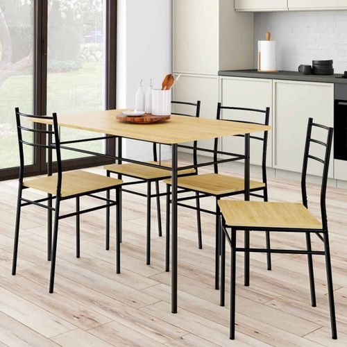 Idmarket Ensemble Table Angie 4 Personnes + 4 Chaises Bois Et Métal Noir