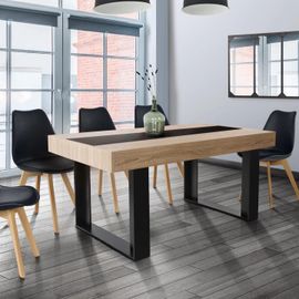 Table À Manger Phoenix 6 Personnes Bois Et Noir Bande Centrale Noire 160 Cm