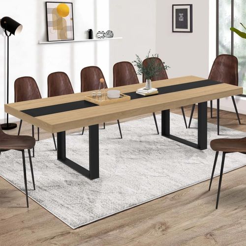 Idmarket Table À Manger Extensible Rectangle Phoenix 10-12 Personnes Bois Et Noir Bande Centrale Noire 200-300 Cm