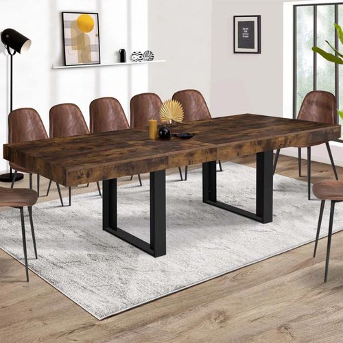 Idmarket Table À Manger Extensible Rectangle Phoenix 10-12 Personnes Bois Effet Vieilli Et Noir 200-300 Cm