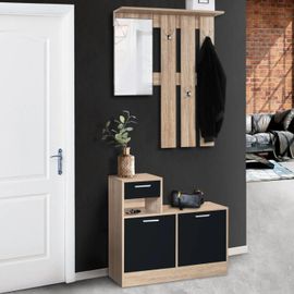 Vestiaire D'entrée Avec Miroir Design Hêtre Portes Noires