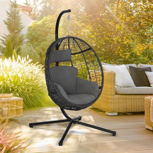 Fauteuil Oeuf Suspendu Ajouré Avec Coussin Gris