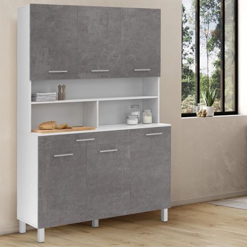 Buffet De Cuisine 120 Cm Cina 6 Portes + Tiroir Blanc Et Effet Béton