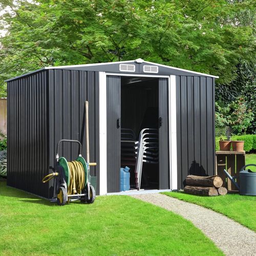 Abri De Jardin 5,3 M² Gris En Acier Galvanisé Avec Base