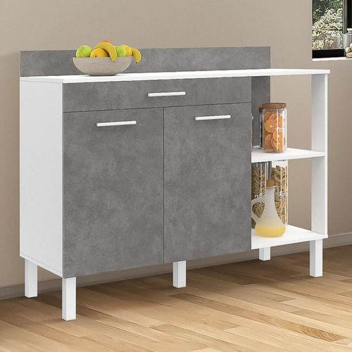 Buffet Bas De Cuisine 120 Cm Cina Plan De Travail H.83 Cm 2 Portes + Tiroir Blanc Et Effet Béton