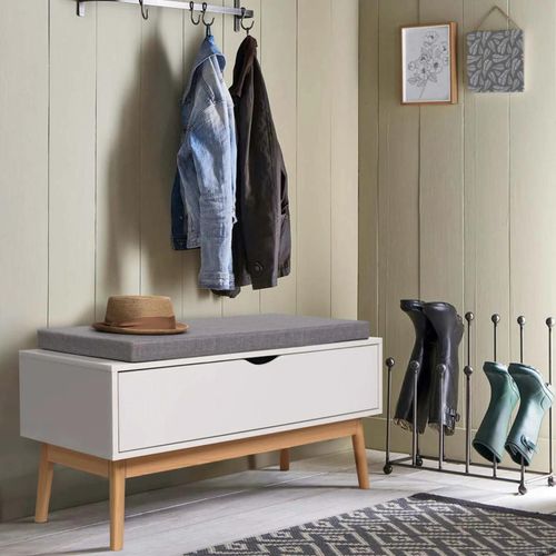 Banc Coffre D'entrée Chaussures Leo Bois Blanc
