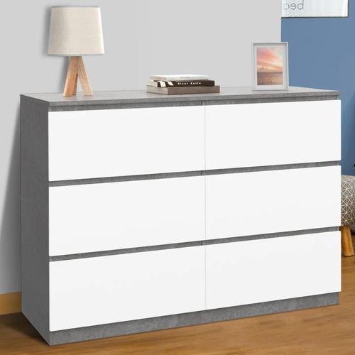 Commode 6 Tiroirs Tomi 110 Cm Blanc Et Effet Béton