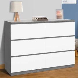 Commode 6 Tiroirs Tomi 110 Cm Blanc Et Effet Béton