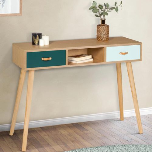 Console Scandinave Alize 2 Tiroirs Bois Et Vert