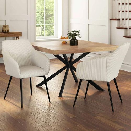 Lot De 2 Chaises De Salle À Manger, Fauteuils De Table Jany En Velours Côtelé Beige