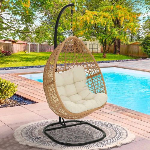 Fauteuil Suspendu Effet Rotin Avec Coussin Écru
