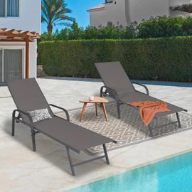 Lot De 2 Transats De Jardin Inclinables Fidji En Acier Gris Anthracite Et Toile Grise