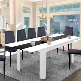 Idmarket Table À Manger Extensible Rectangle Georgia 6-10 Personnes Blanche Et Noire 140-220 X 90 Cm