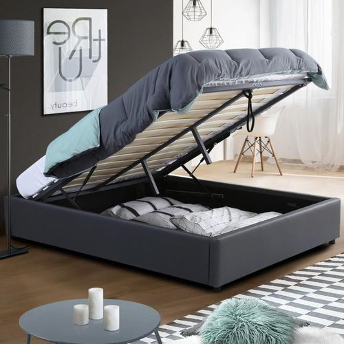 Lit Coffre Double Miami Avec Sommier 160 X 200 Cm Pvc Gris