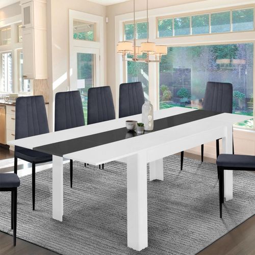 Table À Manger Extensible Georgia 6-10 Personnes Blanche Et Grise 140-220 X 90 Cm