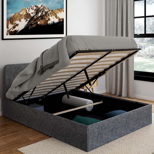 Lit Coffre Double Norfolk Avec Tête De Lit Et Sommier 140 X 190 Cm Tissu Gris Anthracite