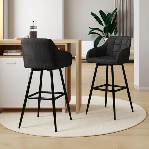 Lot De 2 Tabourets De Bar Mady Avec Accoudoirs En Velours Gris Foncé