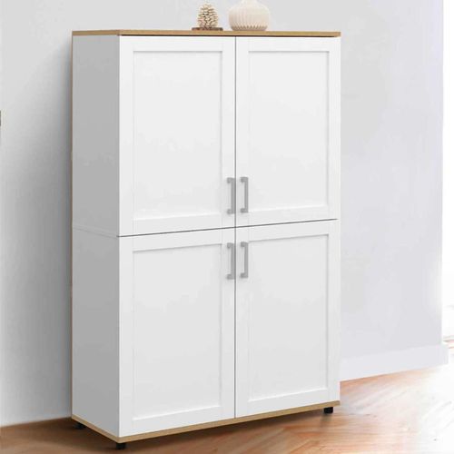 Buffet Haut H. 125 Cm Vito 4 Portes Blanc Et Bois