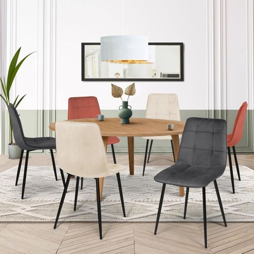 Lot De 6 Chaises Mila En Velours Mix Color Terracotta X2, Gris Foncé X2 Et Beige X2