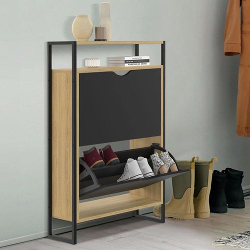 Meuble À Chaussures Boston 2 Portes Avec Étagère Supérieure Design Industriel