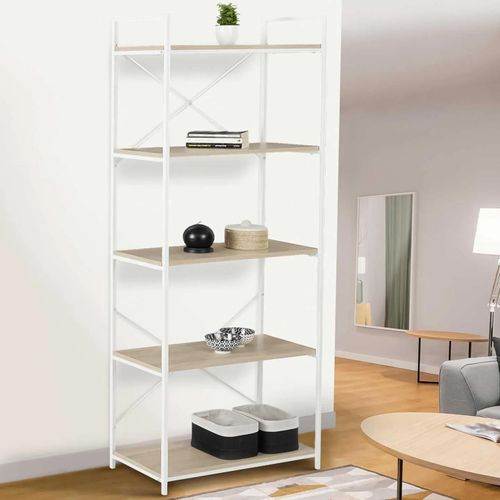 Etagère 5 Niveaux Detroit 170cm Design Industriel Bois Et Métal Blanc