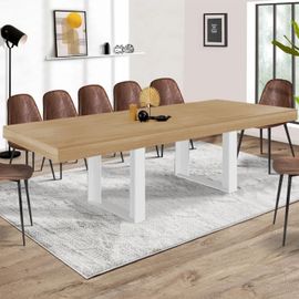 Idmarket Table À Manger Extensible Phoenix 10-12 Personnes Bois Et Blanc 200-300 Cm