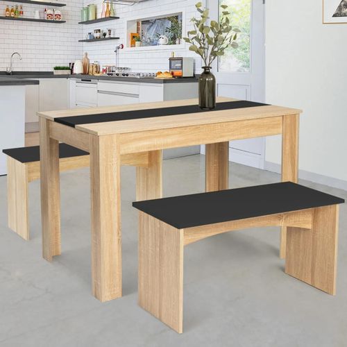 Ensemble Table À Manger 110 Cm Et 2 Bancs Rozy 4 Personnes Hêtre Et Noir