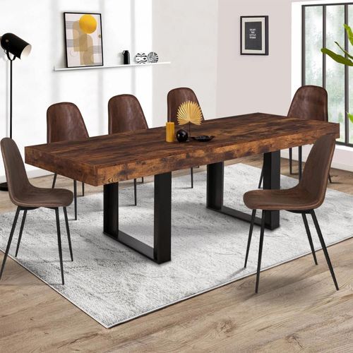 Table À Manger Rectangle Phoenix 10 Personnes Bois Effet Vieilli Et Noir 200 Cm