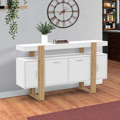 Buffet 140 Cm Phoenix 4 Portes Blanc Et Bois