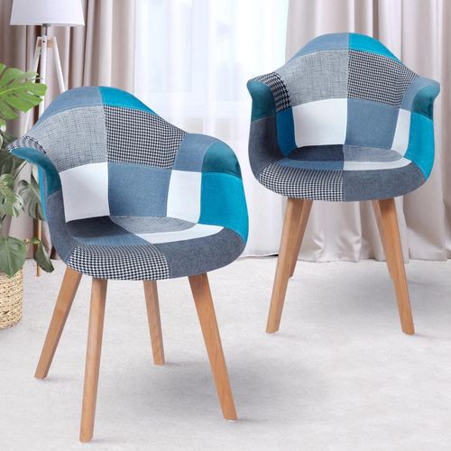 Lot De 2 Fauteuils Sara Motifs Patchworks Bleus
