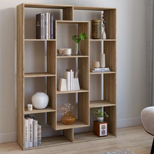 Etagère Bibliothèque Colette Avec 11 Compartiments Effet Bois H.143 Cm