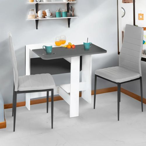 Table Console Pliable Edi 2-4 Personnes Bois Blanc Plateau Gris