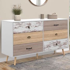 Idmarket Commode 6 Tiroirs Bahia Xxl 140 Cm Scandinave