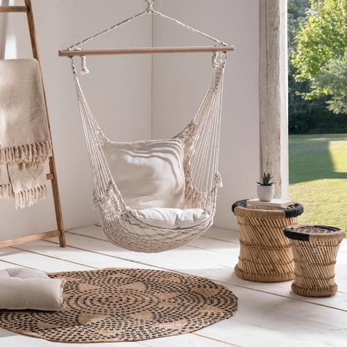 Fauteuil Suspendu Bohème 2 Coussins Écru Design Macramé