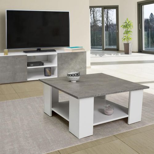 Table Basse Carrée Eli Blanche Plateau Effet Béton
