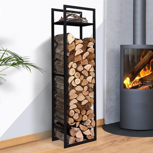 Range Bà»Ches Pour Bois De Chauffage Noir Étagère Verticale Intérieur H.170 Cm