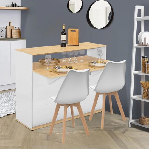 Idmarket Meuble De Bar Extensible En Table À Manger 2 Personnes Vito Blanc Et Plateau Bois