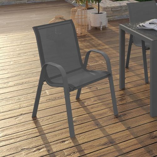 Lot De 6 Chaises De Jardin Lyma Métal Et Textilène Empilables Gris Anthracite