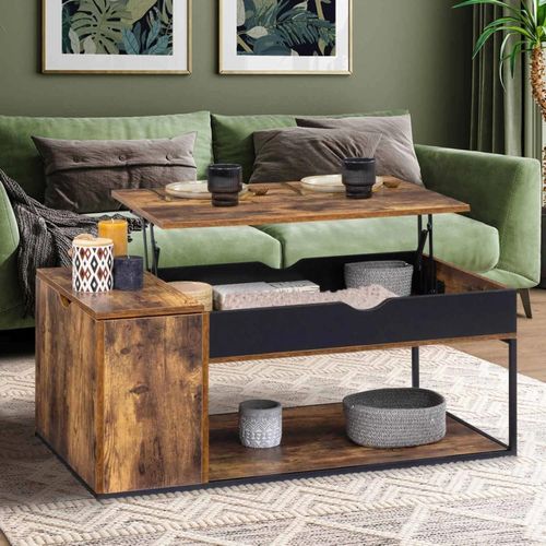 Table Basse Plateau Relevable Chicago Avec Coffre Design Industriel
