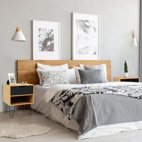 Lot De 2 Tables De Chevet Noemi 1 Tiroir 1 Étagère Bois Pied Épingle