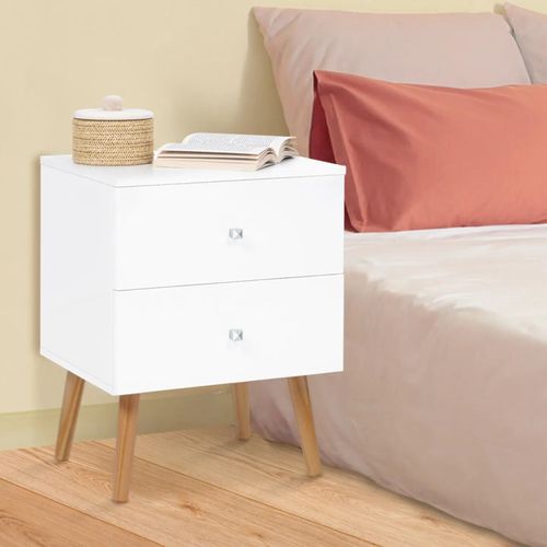 Lot De 2 Tables De Chevet Emmie 2 Tiroirs Scandinaves Bois Et Blanc