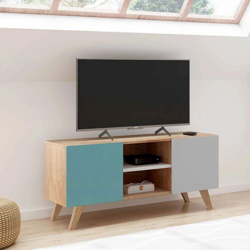 Meuble Tv 113 Cm Scandinave Alice Bleu, Gris Et Blanc