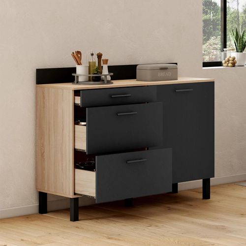 Buffet Casserolier De Cuisine Noir Et Façon Hêtre