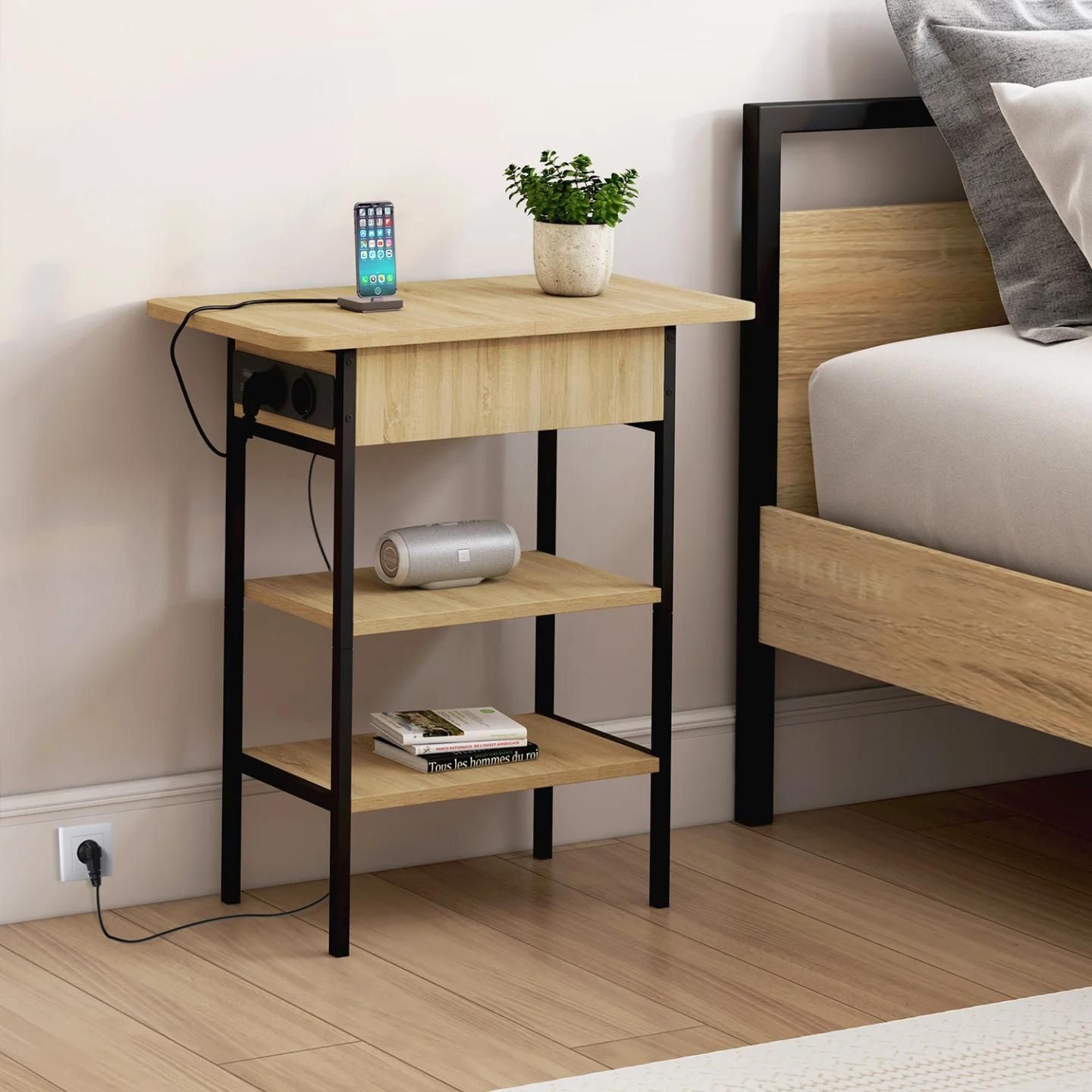 Table De Chevet / D'appoint Design Industriel Avec Multiprise - 7