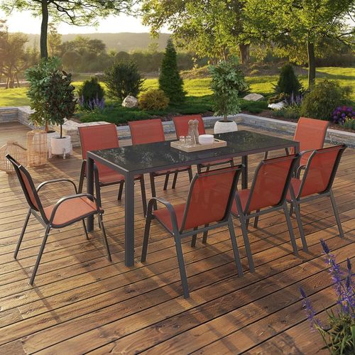 Salon De Jardin Table 190cm Et 8 Chaises Empilables Terracotta
