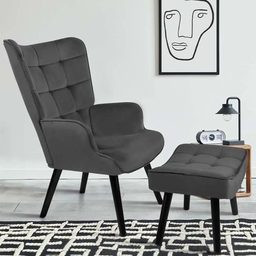 Idmarket Fauteuil Scandinave Ania Avec Repose Pieds Velours Gris Anthracite