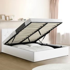 Lit Coffre Double Austin Avec Sommier 160 X 200 Cm Pvc Blanc