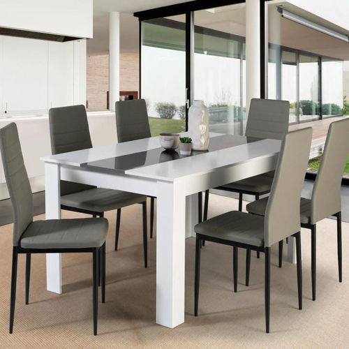Table A Manger Georgia 6 Personnes Blanche Et Grise 140 Cm